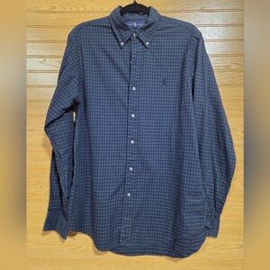 Ralph Lauren Men's Blue Checkered Button-Down Shirt 100% Cotton. Size Medium